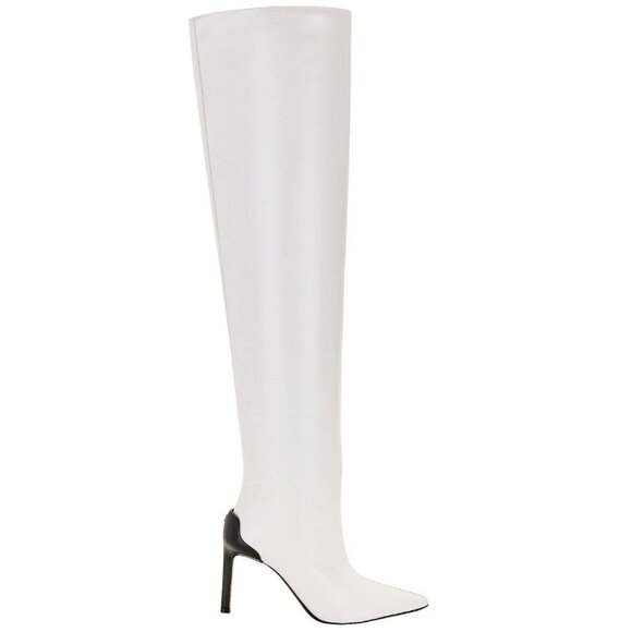 COURREGES Sharp Leather High Boots in Heritage White 38 New Womens Over the Knee - Picture 1 of 14